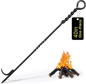 Fire Pit Poker for Fireplace Outdoor - 40'' Handmade One Piece Firepit Poker Stoker Stick for Outside Camping Campfire, Indoor Long Heavy Duty Firestick Tools