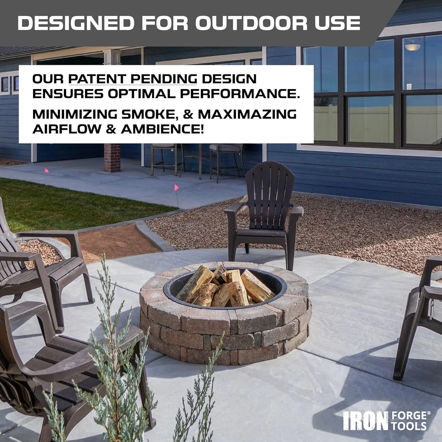 Fire Pit Ring 24 inch Outer/18 inch Inner - Heavy Duty Metal Smokeless Round Fire Pit Insert Liner for Outdoor - (24x18x10 Inch) - Utility Patent Pending