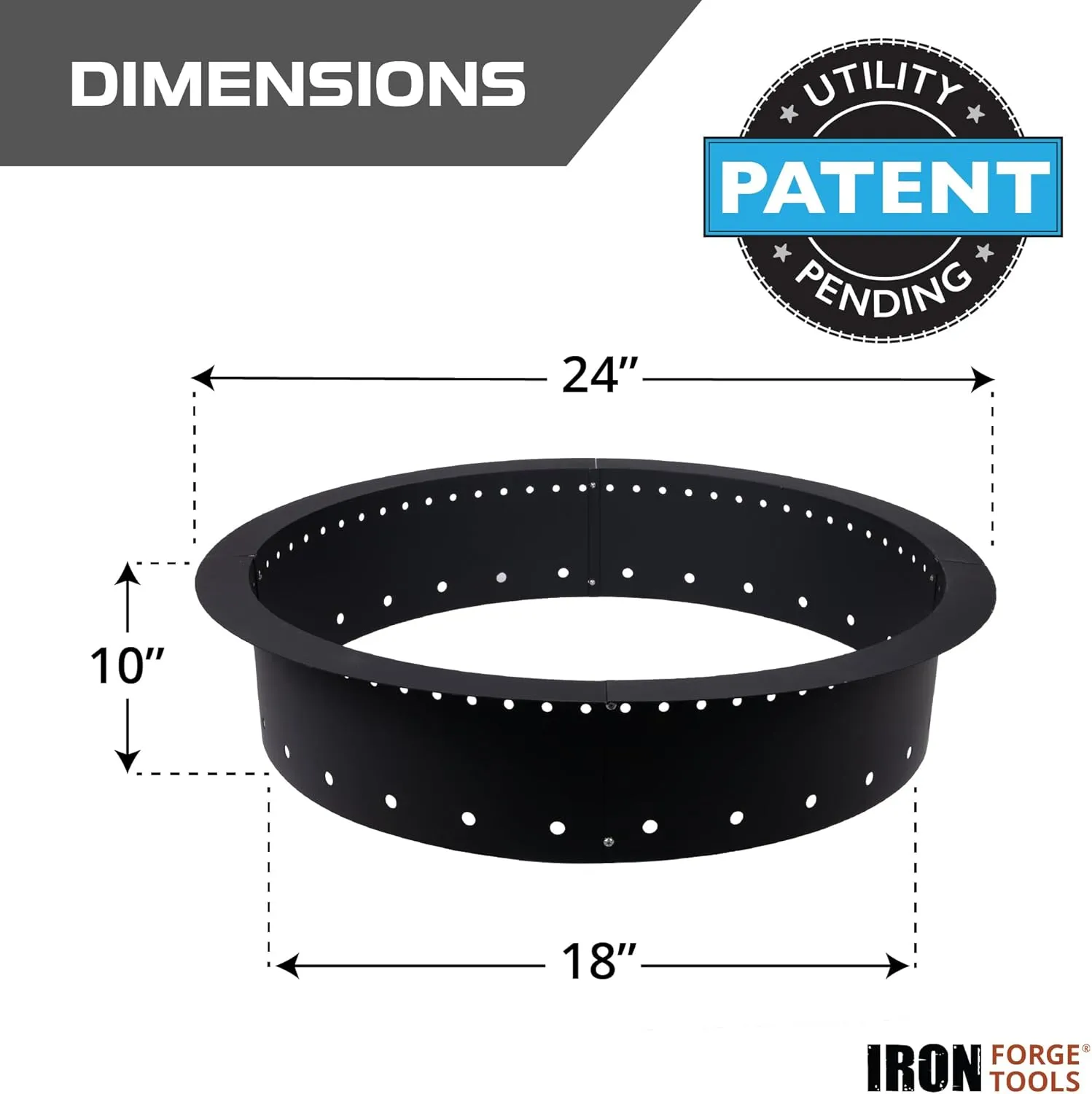 Fire Pit Ring 24 inch Outer/18 inch Inner - Heavy Duty Metal Smokeless Round Fire Pit Insert Liner for Outdoor - (24x18x10 Inch) - Utility Patent Pending