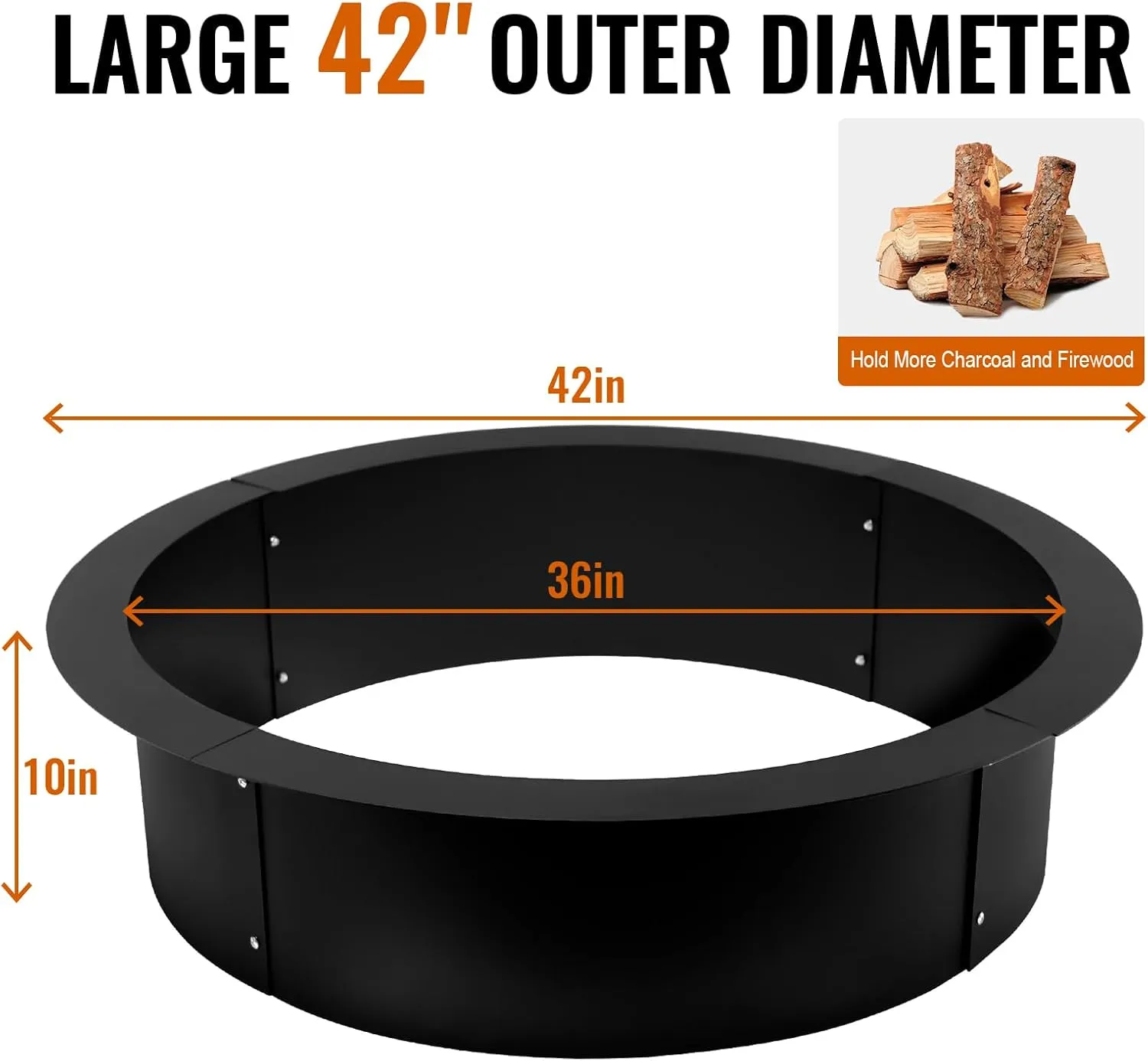 Fire Pit Ring, 42-Inch Outer/36-Inch Inner Diameter Fire Pit Liner, Heavy Duty Solid Steel Fire Pit, Insert DIY Campfire Ring Above-Ground or In-ground