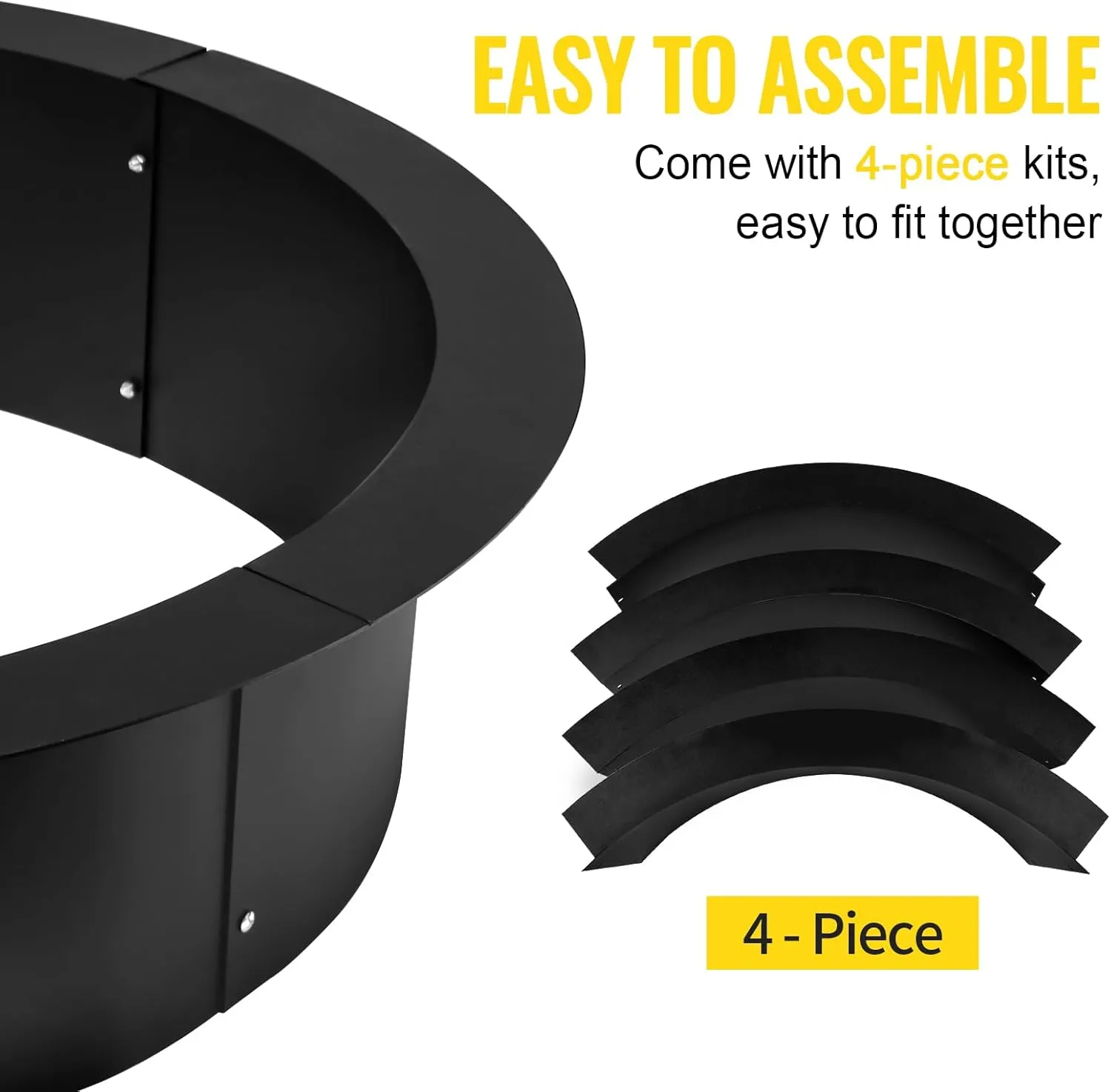 Fire Pit Ring 42x36x10 Inch, Smokeless Heavy Duty Solid Steel Fire Pit Liner, Insert DIY Campfire Ring for Camping Outdoors, Backyard Garden