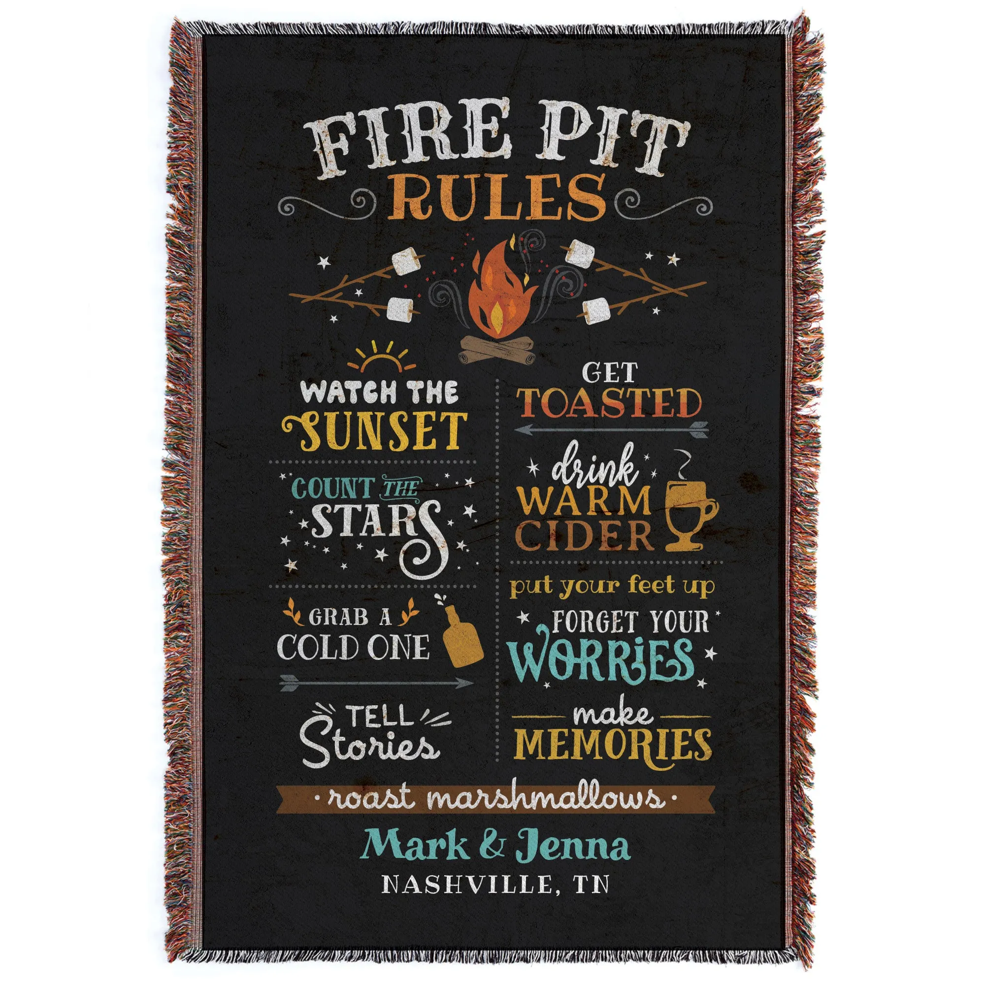 Fire Pit Rules Fringe Throw Blanket