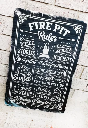 Fire Pit Rules Outdoor Metal Sign, Summer Yard Signs, Indoor/outdoor metal signs, camping decor, Fire Pit decorations, Fire pit sings