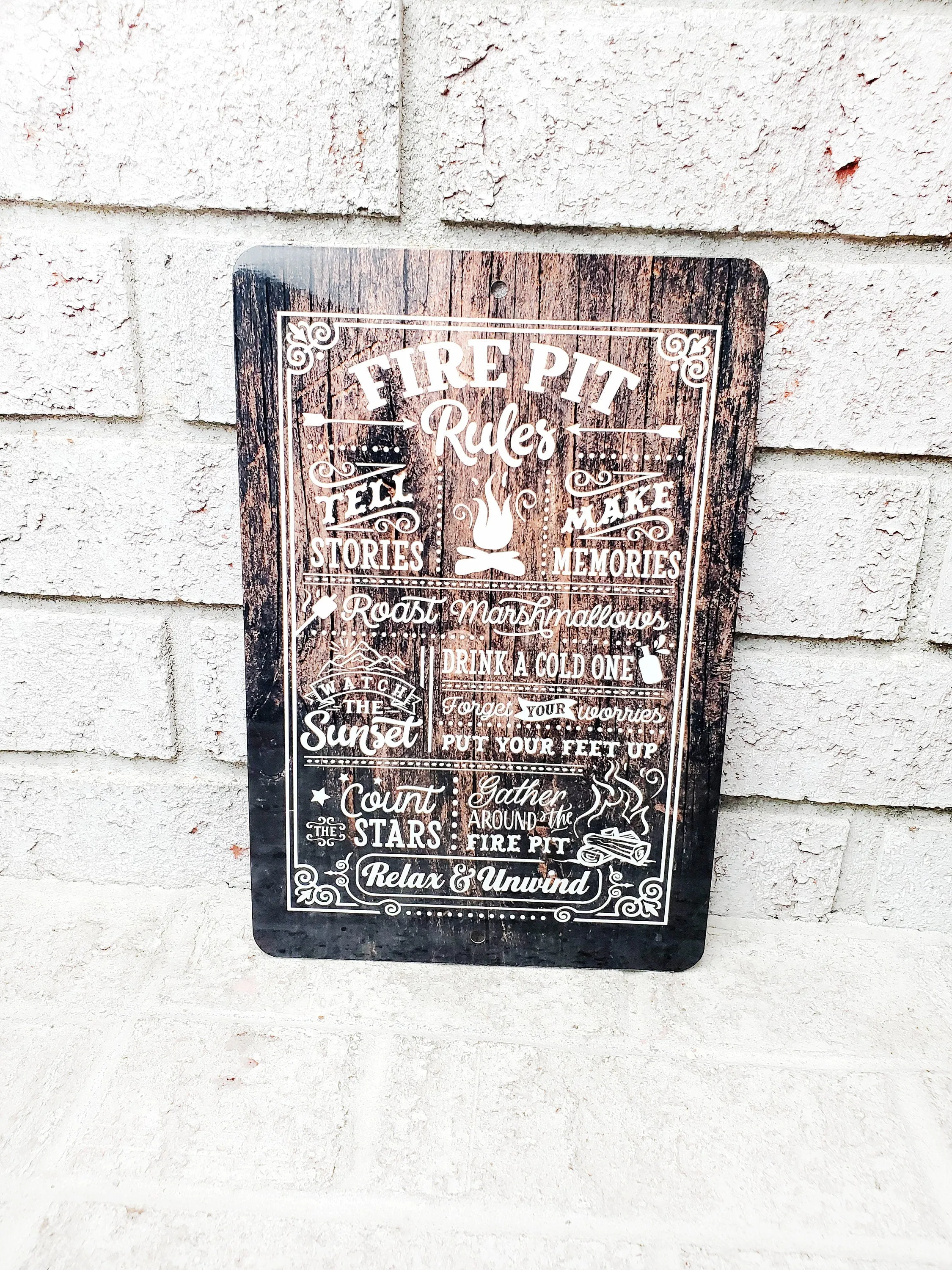 Fire Pit Rules Outdoor Metal Sign, Summer Yard Signs, Indoor/outdoor metal signs, camping decor, Fire Pit decorations, Fire pit sings