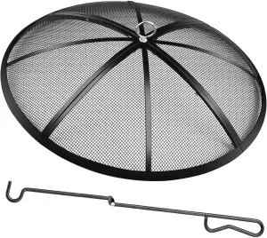Fire Pit Spark Screen, 36 Inch Diameter Fire Pit Screen with Handle & Poker,Heavy Duty Metal Mesh Fire Pit Screen,Fire Pit Lid for Outdoor/Beach/RV Camping/Backyard