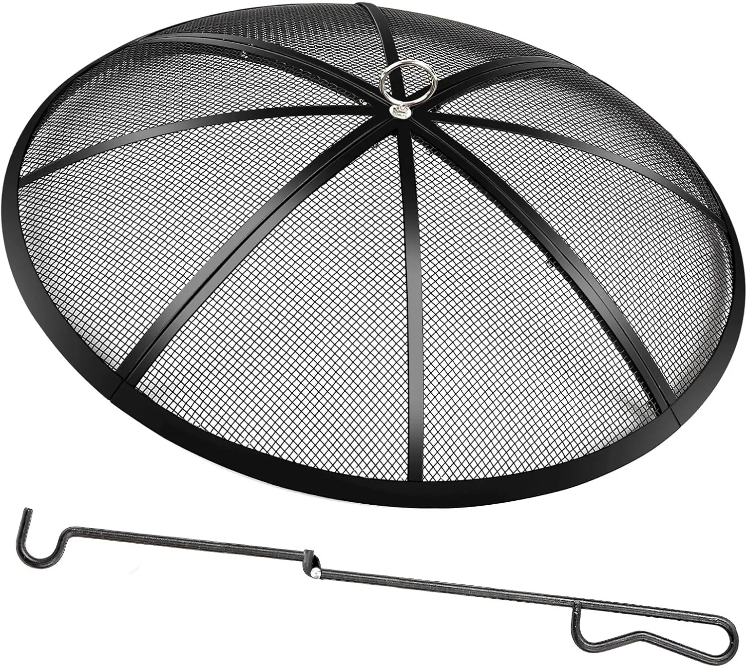 Fire Pit Spark Screen, 36 Inch Diameter Fire Pit Screen with Handle & Poker,Heavy Duty Metal Mesh Fire Pit Screen,Fire Pit Lid for Outdoor/Beach/RV Camping/Backyard