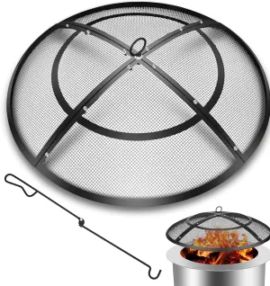 Fire Pit Spark Screen,30 Inch Fire Pit Screen Cover Outdoor with Handle&Poker,Firepit Screens Round Cover Mesh Replacement Heavy-Duty Steel Fire Pit Covert for Backyard/Beach/RV Camping