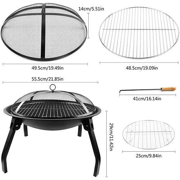 Fire Pits Outdoor BBQ Grill Bowl with Mesh Screen Cover