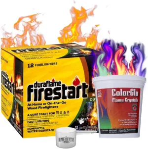 Fire Start 12 Pack for Indoor and Outdoor Use, Quick Start (Firestarters), Versatile Fireplace and Campfire Starter & Flame Crystals for Color Changing Fire Log