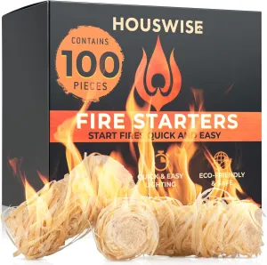 Fire Starter 100 pcs - Natural Fire Starters for Indoor & Outdoor, Firestarter for Wood Stove, Fireplace Campfires, Chimney, Grill, Pit, BBQ