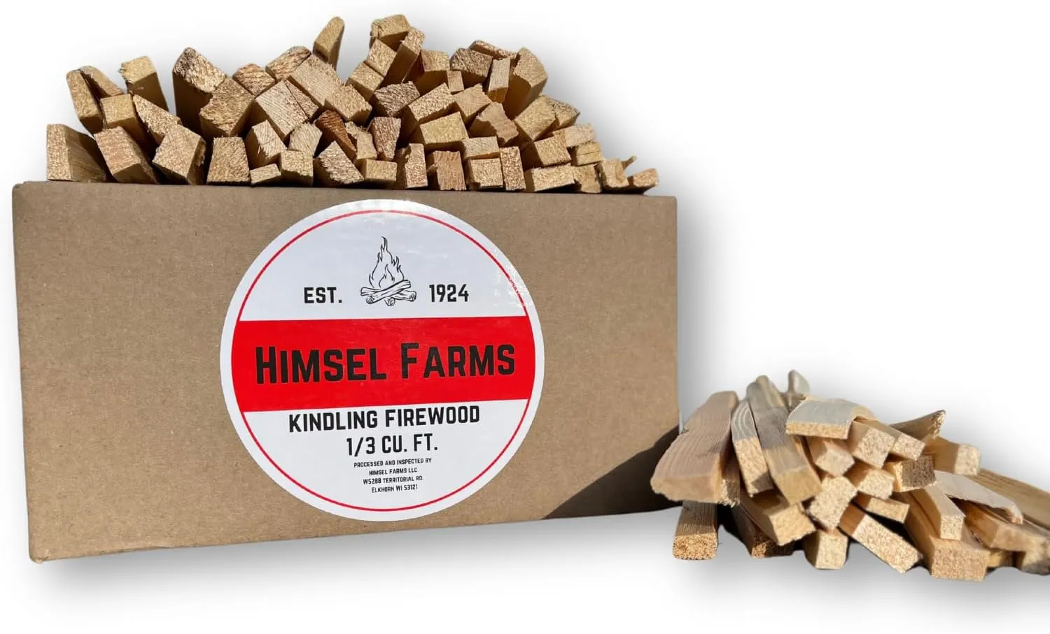 Firewood Kindling, Pine, 7.5in Length x 0.5in Diameter, 1/3 Cu Ft Box, for Indoor or Outdoor Use