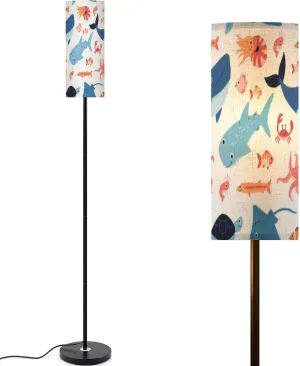 Fish wild marine animals seamless pattern Inhabitants sea world cute Modern Floor Lamp Minimalist Standing Lamps for Living Room LED Corner Lamp Remote Control Metal Pole Lamp for Bedroom, Reading