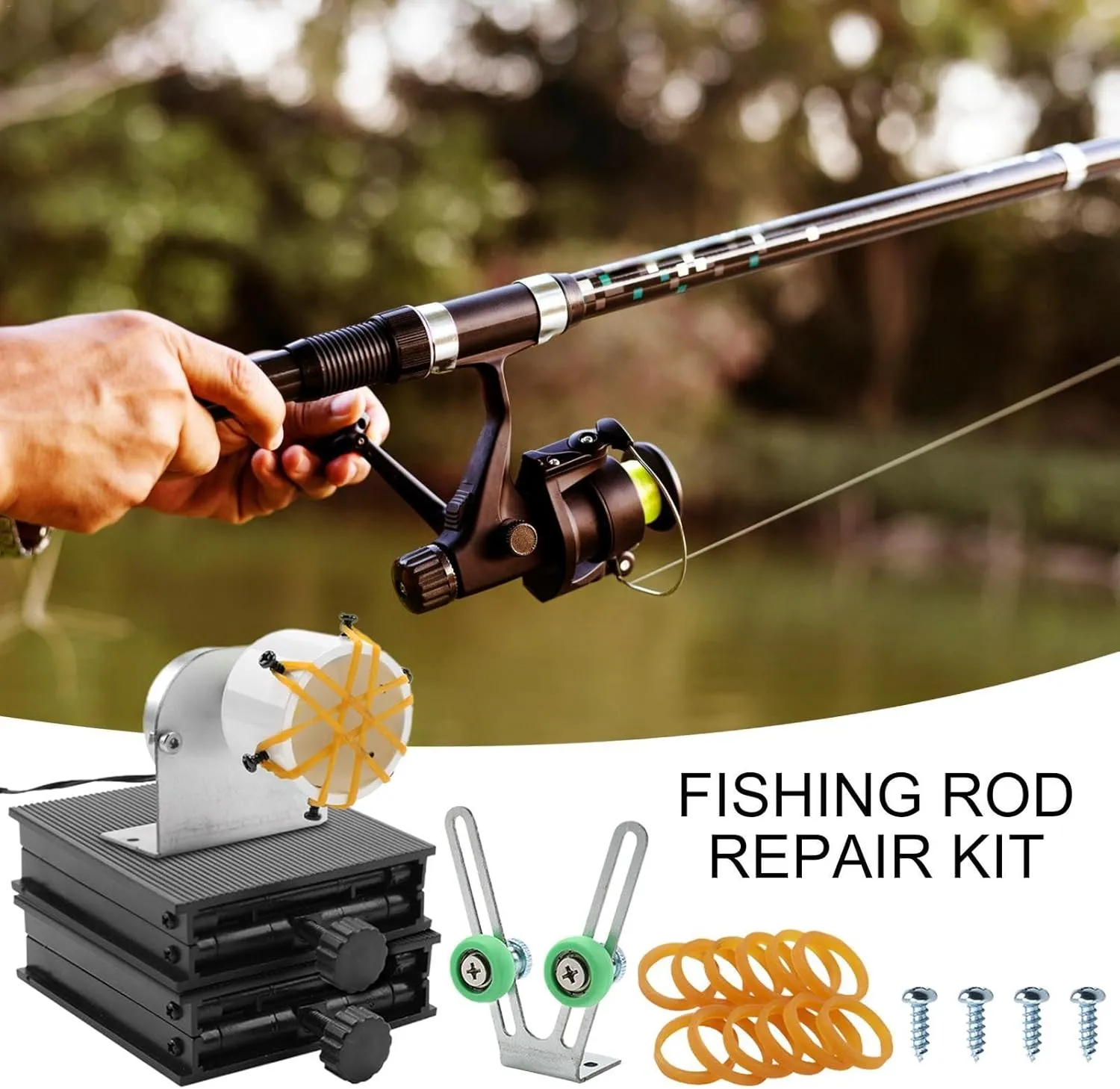 Fishing Rod Repair Kit - Lure Fishing Rod Reel Set - Professional Engineering Fishing Rod Winding Machine for Epoxy Drying | Efficient Rod Building Kit, Portable Multifunctional Fishing Tools for Rod
