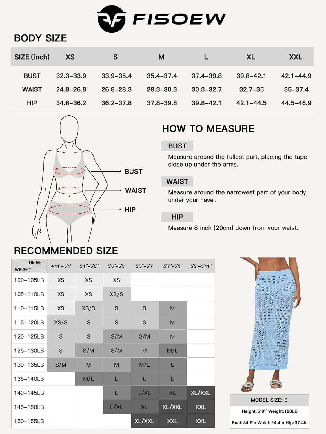 Fisoew Womens Crochet Skirt Cover Up High Waist Sheer Mesh Beach Maxi Skirts Hollow Out Knit Swimsuit Coverups