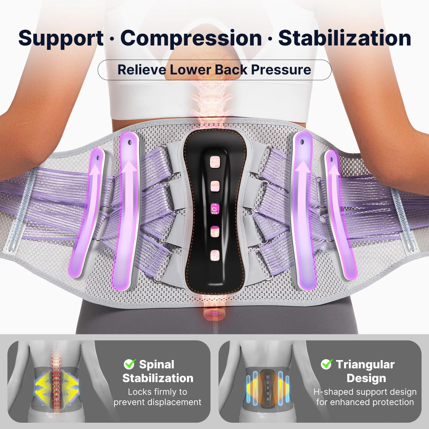 Fit Geno Back Brace for Lower Back Pain Relief: Adjustable Support with Ergonomic Lumbar Pad for Herniated Disc Sciatica and Lumbar Strain - Breathable Design for Women (L/XL)
