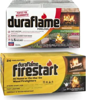 Flame Firestart 24 Firelighters - Plus Fire logs 2.5 lb 1.5 Hour Burn Time (6 Pack) - Quick Light Fire Log for Firepits, Bonfires, Camping, and Fire Places - (30 Total Items)