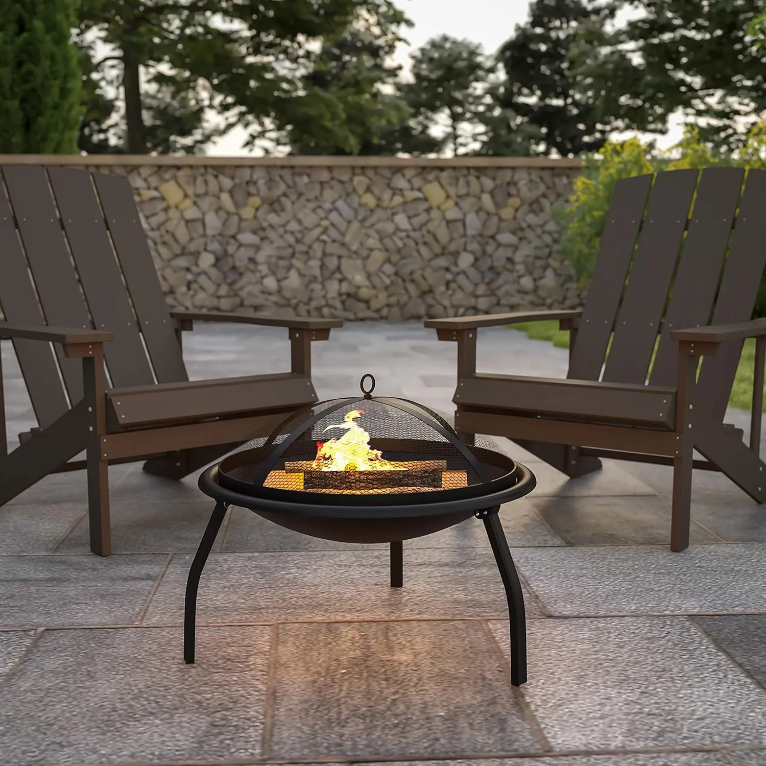 Flash Furniture Chelton 22.5" Foldable Wood Burning Firepit with Mesh Spark Screen and Poker