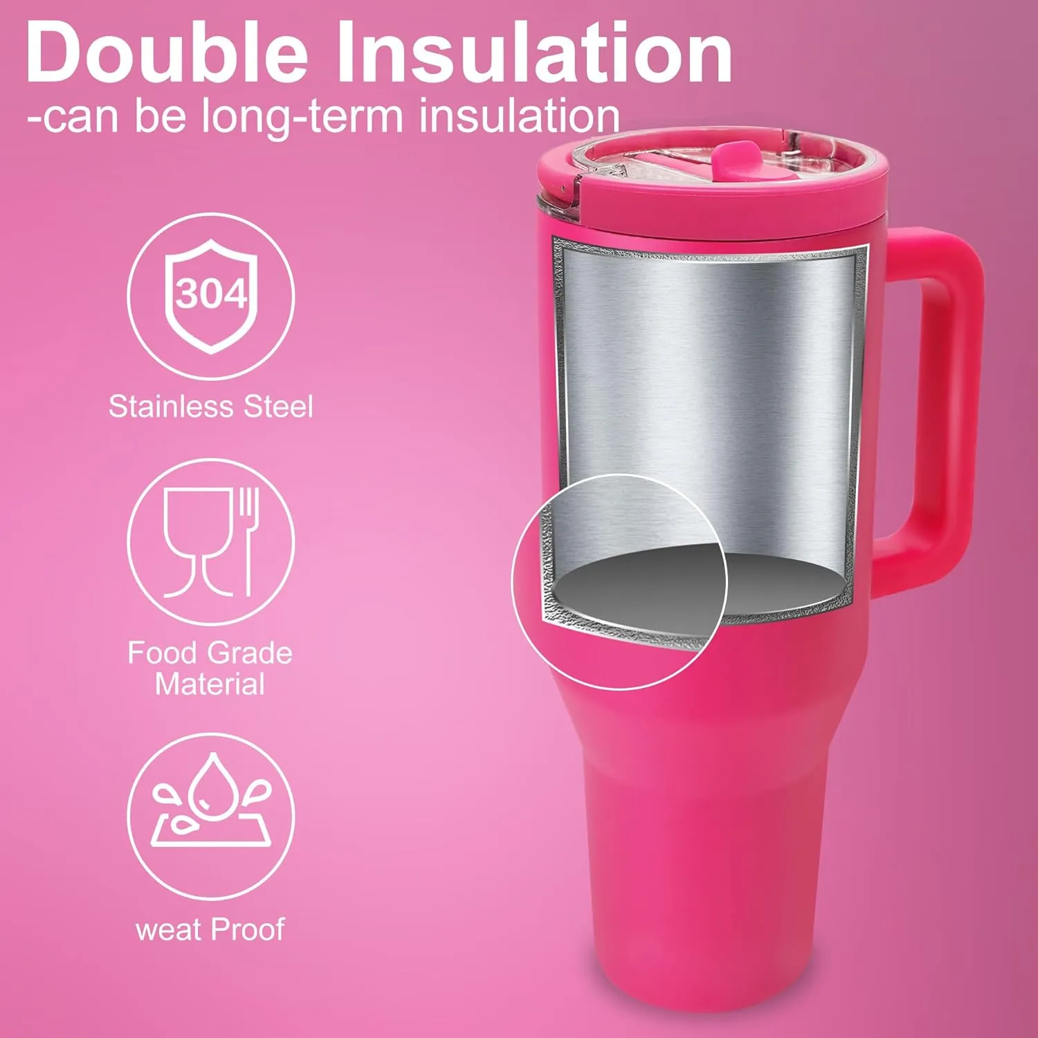 Flip Straw Tumbler 40 OZ, Stainless Steel Tumbler with Straw, Leak Proof Lid and Top Handle, Reusable Insulated Cup for Home, Outdoors, Leakproof, Fits in Cup Holder (Black Leopard)