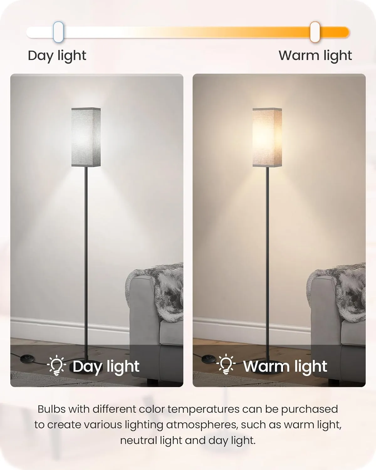 Floor Lamp, Pole Lamp with Foot Switch, Modern Standing Lamp Lampshade, Minimalist Freestanding Lamp (Bulb Not Included), for Living Room, Bedroom Office FCC Listed, Black and Gray H07LD05