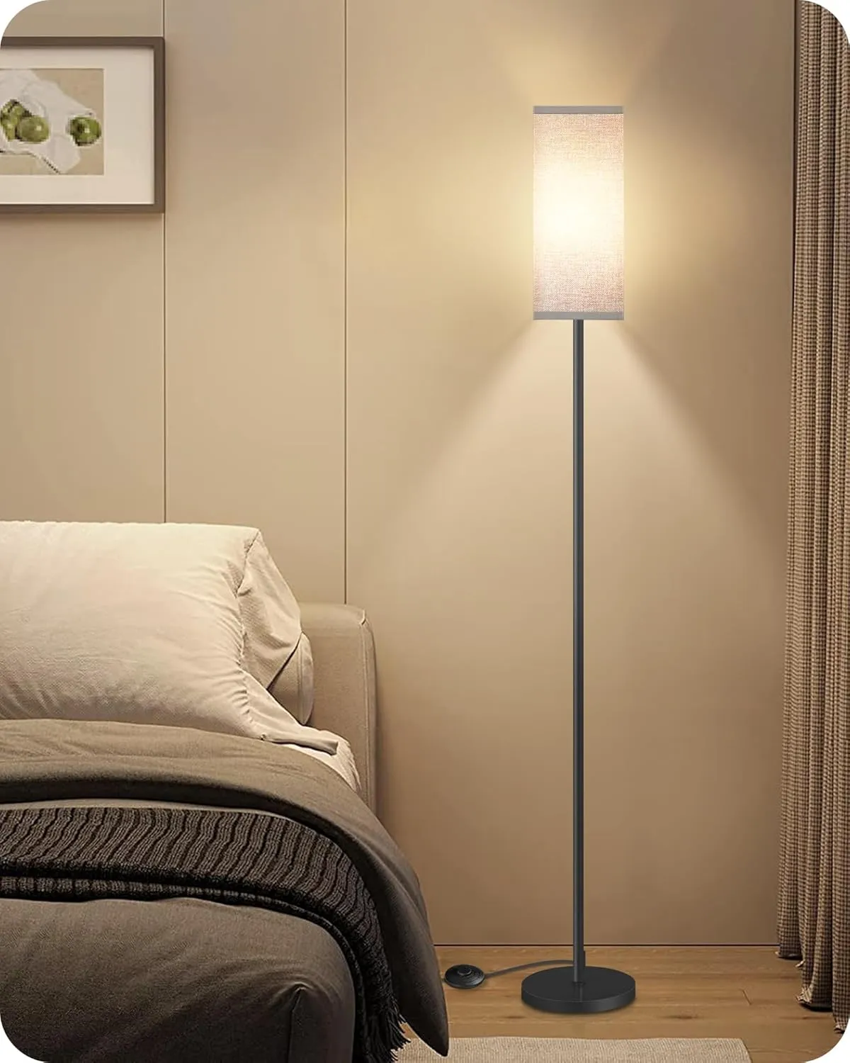 Floor Lamp, Pole Lamp with Foot Switch, Modern Standing Lamp Lampshade, Minimalist Freestanding Lamp (Bulb Not Included), for Living Room, Bedroom Office FCC Listed, Black and Gray H07LD05