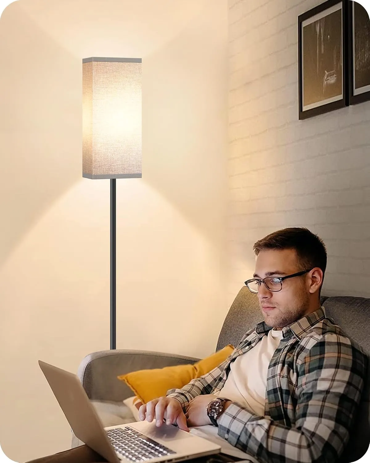 Floor Lamp, Pole Lamp with Foot Switch, Modern Standing Lamp Lampshade, Minimalist Freestanding Lamp (Bulb Not Included), for Living Room, Bedroom Office FCC Listed, Black and Gray H07LD05