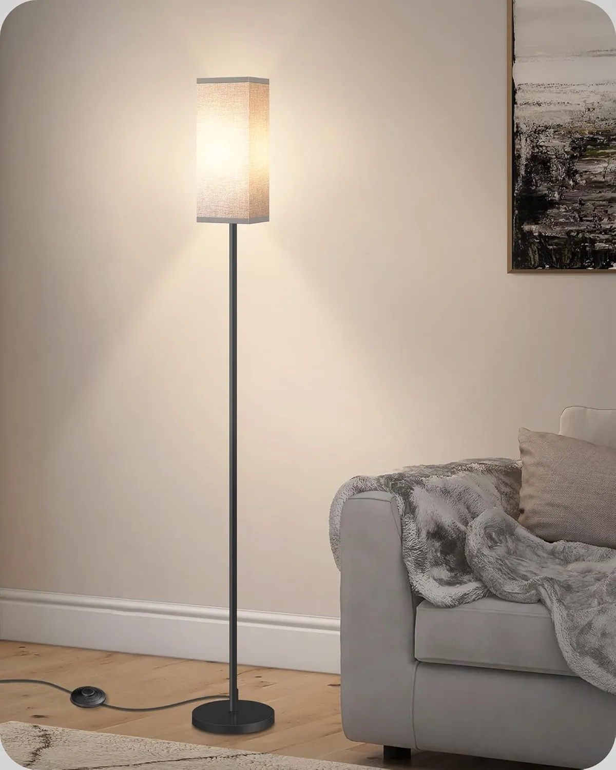 Floor Lamp, Pole Lamp with Foot Switch, Modern Standing Lamp Lampshade, Minimalist Freestanding Lamp (Bulb Not Included), for Living Room, Bedroom Office FCC Listed, Black and Gray H07LD05