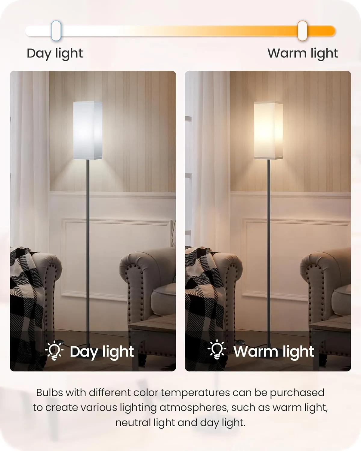 Floor Lamp, Pole Lamp with Foot Switch, Modern Standing Lamp Shade, Minimalist Freestanding Lamp (Bulb Not Included), for Living Room, Bedroom Office FCC Listed, Black and White CW07LD05
