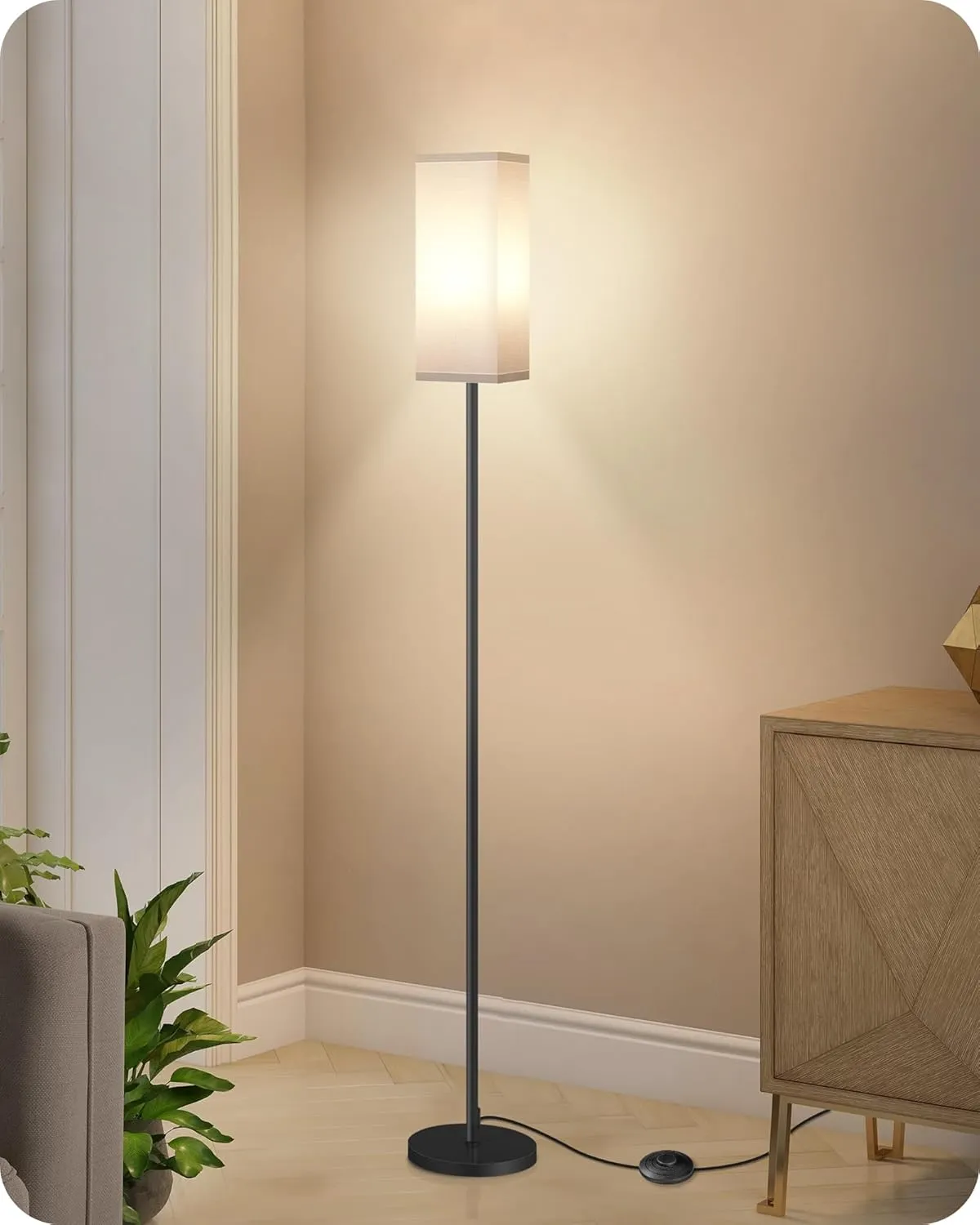 Floor Lamp, Pole Lamp with Foot Switch, Modern Standing Lamp Shade, Minimalist Freestanding Lamp (Bulb Not Included), for Living Room, Bedroom Office FCC Listed, Black and White CW07LD05
