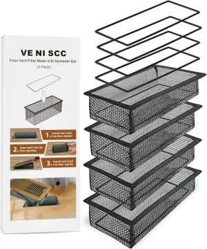 Floor Vent Screen Net for 4x10'' Floor Register, Air Vent Filter Mesh for Home Floor Catches Coin, Toys, Pet Food and Hair, Floor Vent Covers Trap with Spreader Frame (4 Pack)