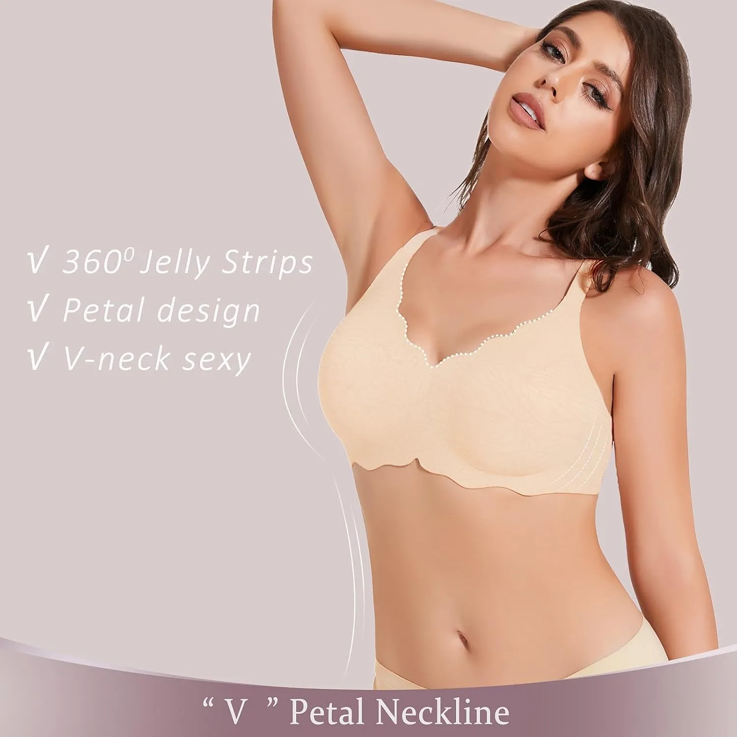 Floral Wireless Bras for Women No Underwire Seamless Bralettes for Women with Support V Neck Wavy Womens Bras