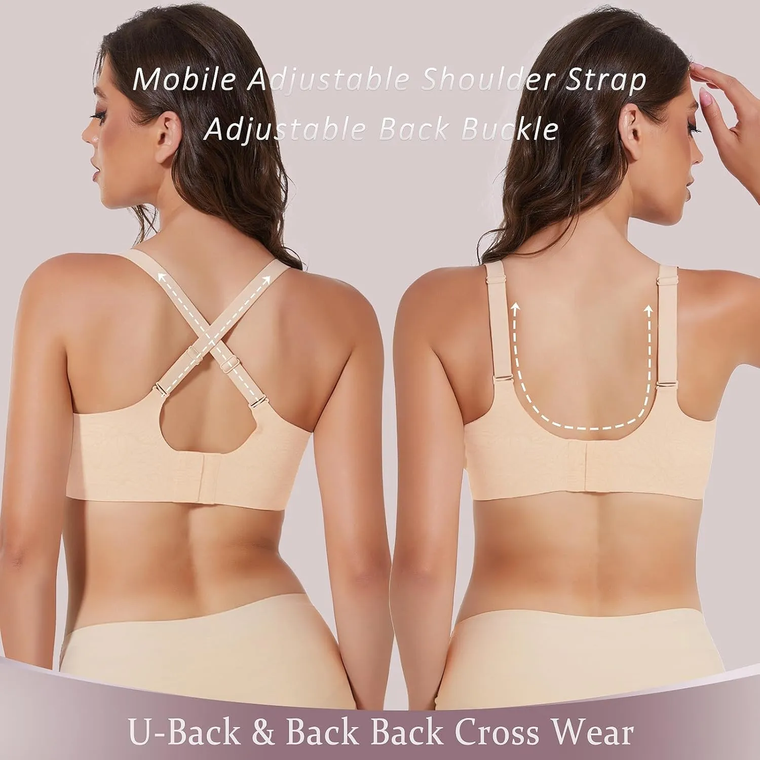 Floral Wireless Bras for Women No Underwire Seamless Bralettes for Women with Support V Neck Wavy Womens Bras
