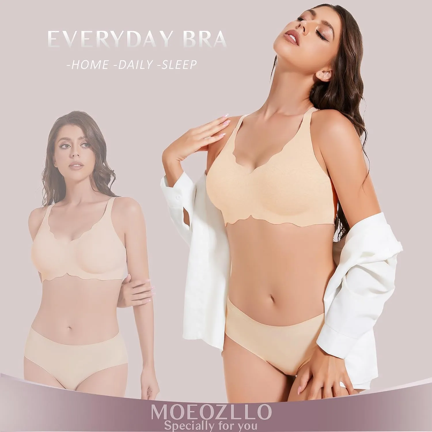 Floral Wireless Bras for Women No Underwire Seamless Bralettes for Women with Support V Neck Wavy Womens Bras