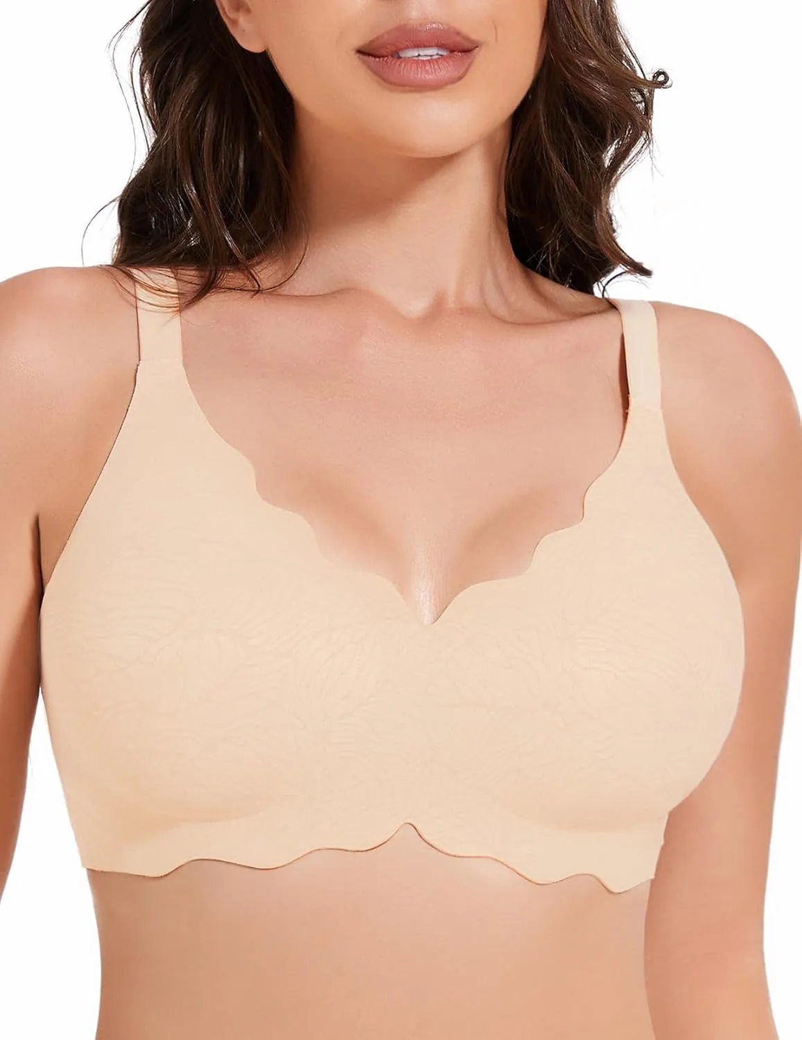 Floral Wireless Bras for Women No Underwire Seamless Bralettes for Women with Support V Neck Wavy Womens Bras