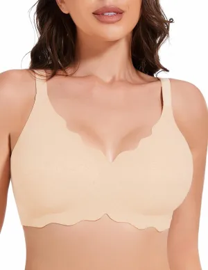 Floral Wireless Bras for Women No Underwire Seamless Bralettes for Women with Support V Neck Wavy Womens Bras
