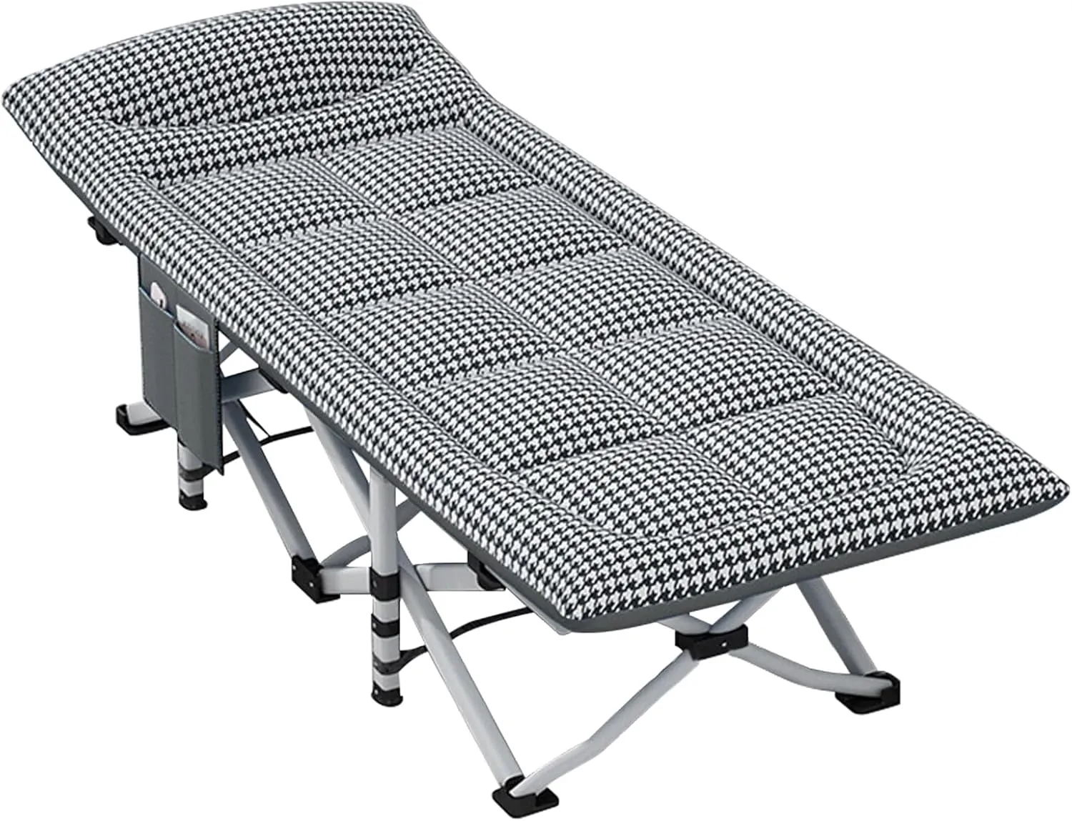 Folding Camping Cot with Mattress and Pillow, Portable No Installation Lightweight Adult Sleeping Bed for Home,Office,Camping and Travelling (Bird's-Eye Check)