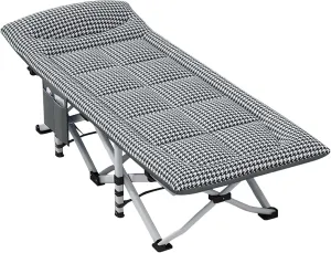 Folding Camping Cot with Mattress and Pillow, Portable No Installation Lightweight Adult Sleeping Bed for Home,Office,Camping and Travelling (Bird's-Eye Check)