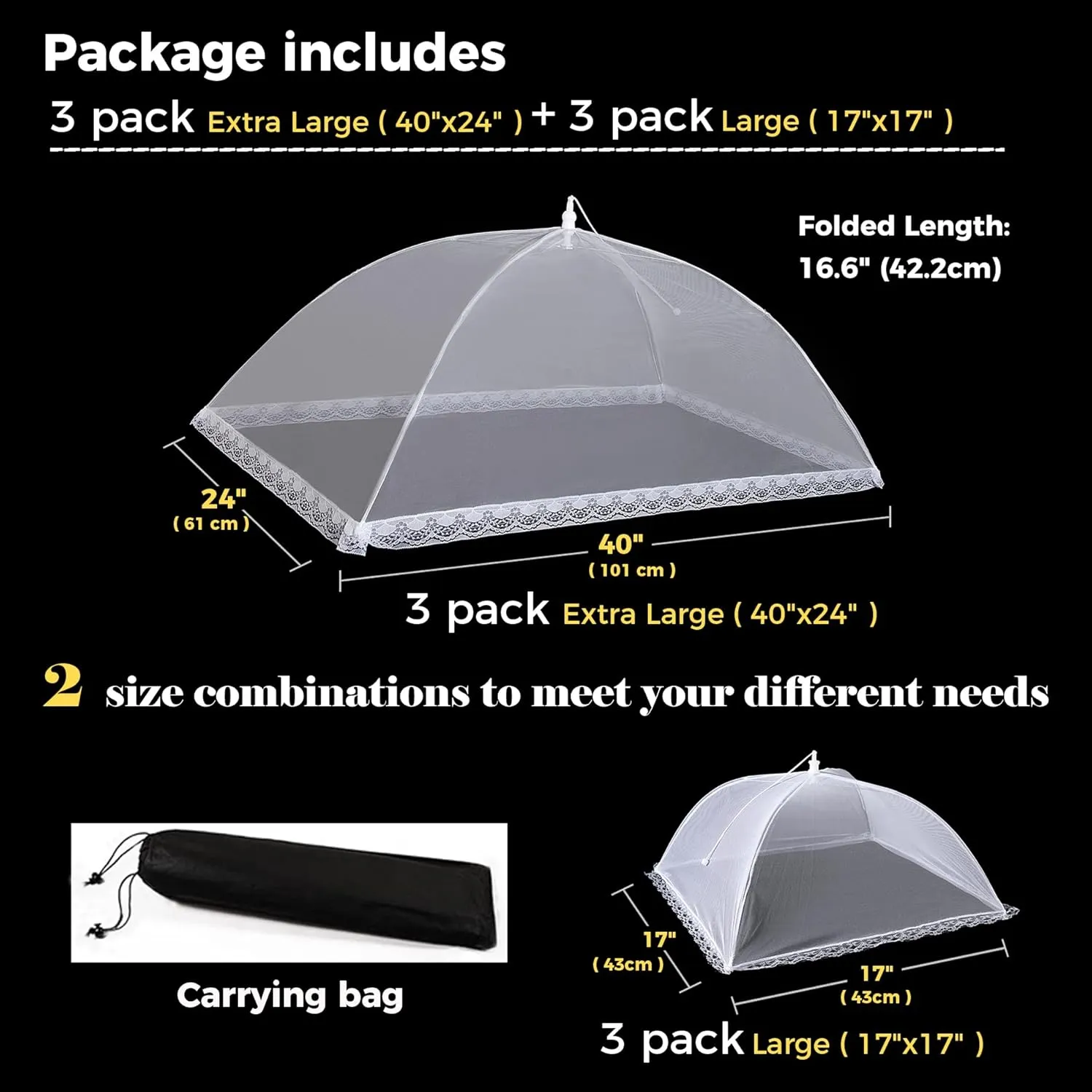 Food Covers for Outside,3 Extra Large 40"X24" and 3 Pack Large 17"X17" Pop-Up Mesh Food Tent Food Cover for Outside BBQ Camping Picnic Party Accessories -Food Nets for Outdoors