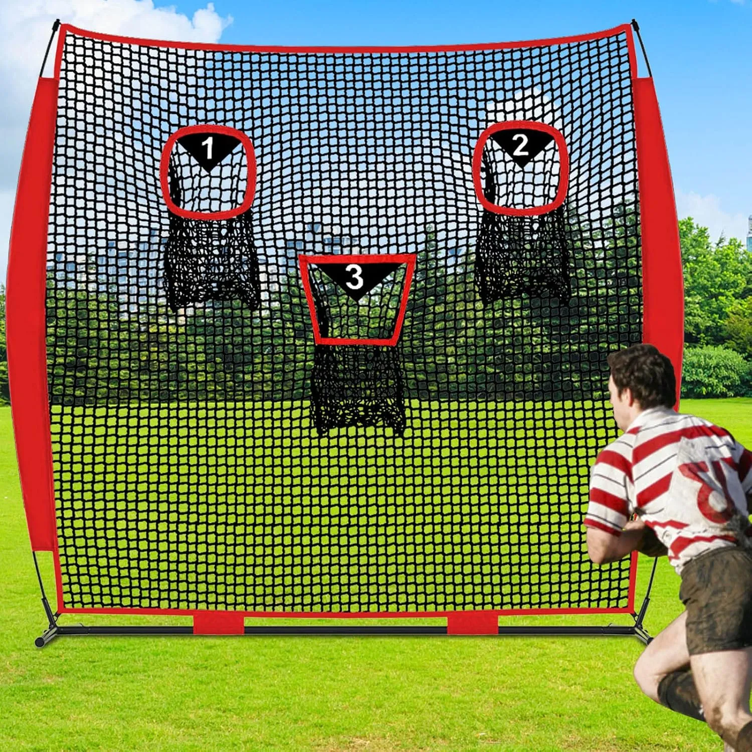 Football Nets for Throwing, Football Target Net Quarterback Throwing Net Football Target Practice Accuracy, Portable Football with 3 Throwing Targets