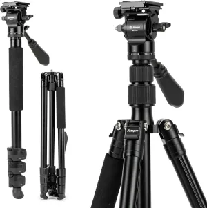 Fotopro 65" Camera Tripod, Compact Compact Video Tripod with Fluid Head Quick Release Plate, Professional Travel Tripods with Detachable Monopod, Load up 6.6lbs