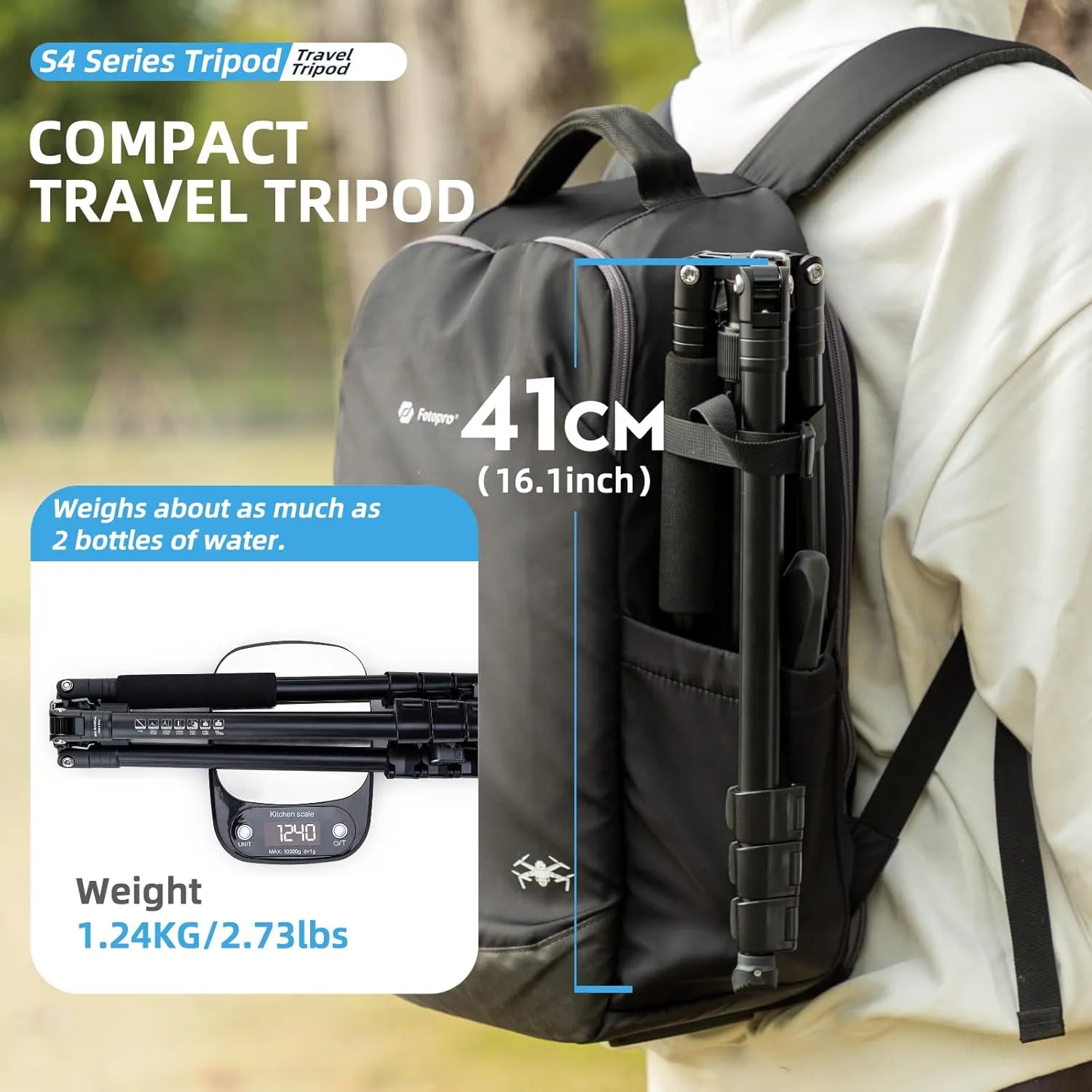 Fotopro 65" Camera Tripod, Compact Compact Video Tripod with Fluid Head Quick Release Plate, Professional Travel Tripods with Detachable Monopod, Load up 6.6lbs