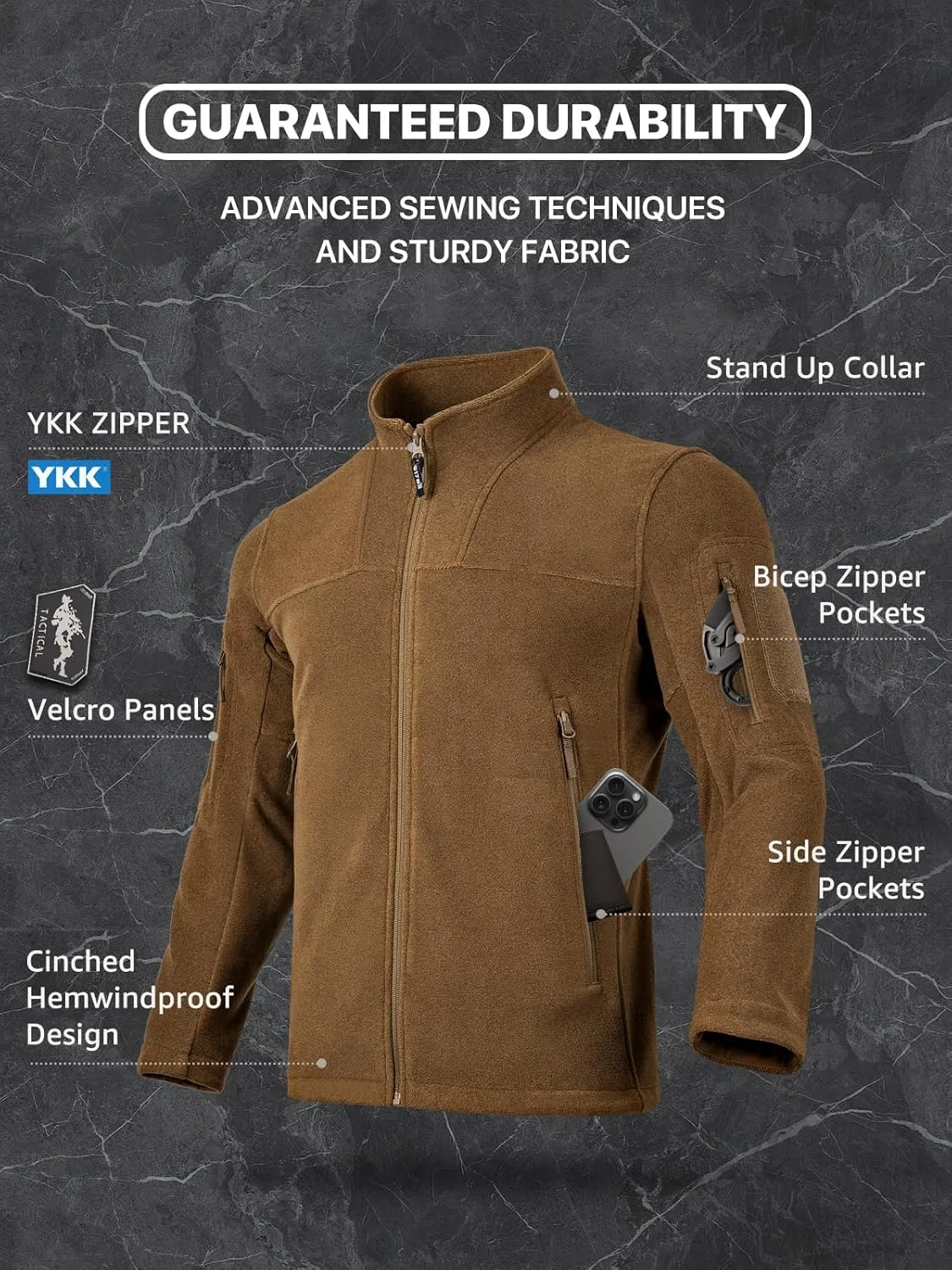 FREE SOLDIER Men's Tactical Fleece Jacket Full Zip Up Light Spring Jackets lightweight Military Coats For Outdoor