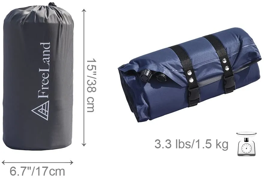 FreeLand Camping Sleeping Pad Self Inflating with Attached Pillow, Lightweight, Large
