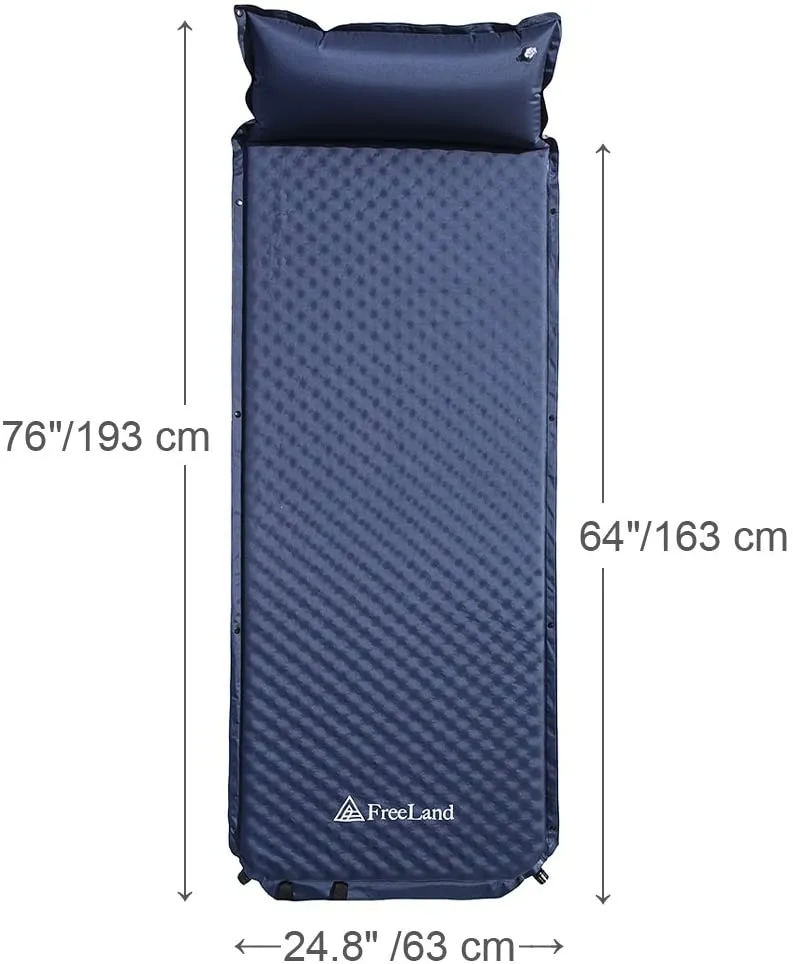 FreeLand Camping Sleeping Pad Self Inflating with Attached Pillow, Lightweight, Large