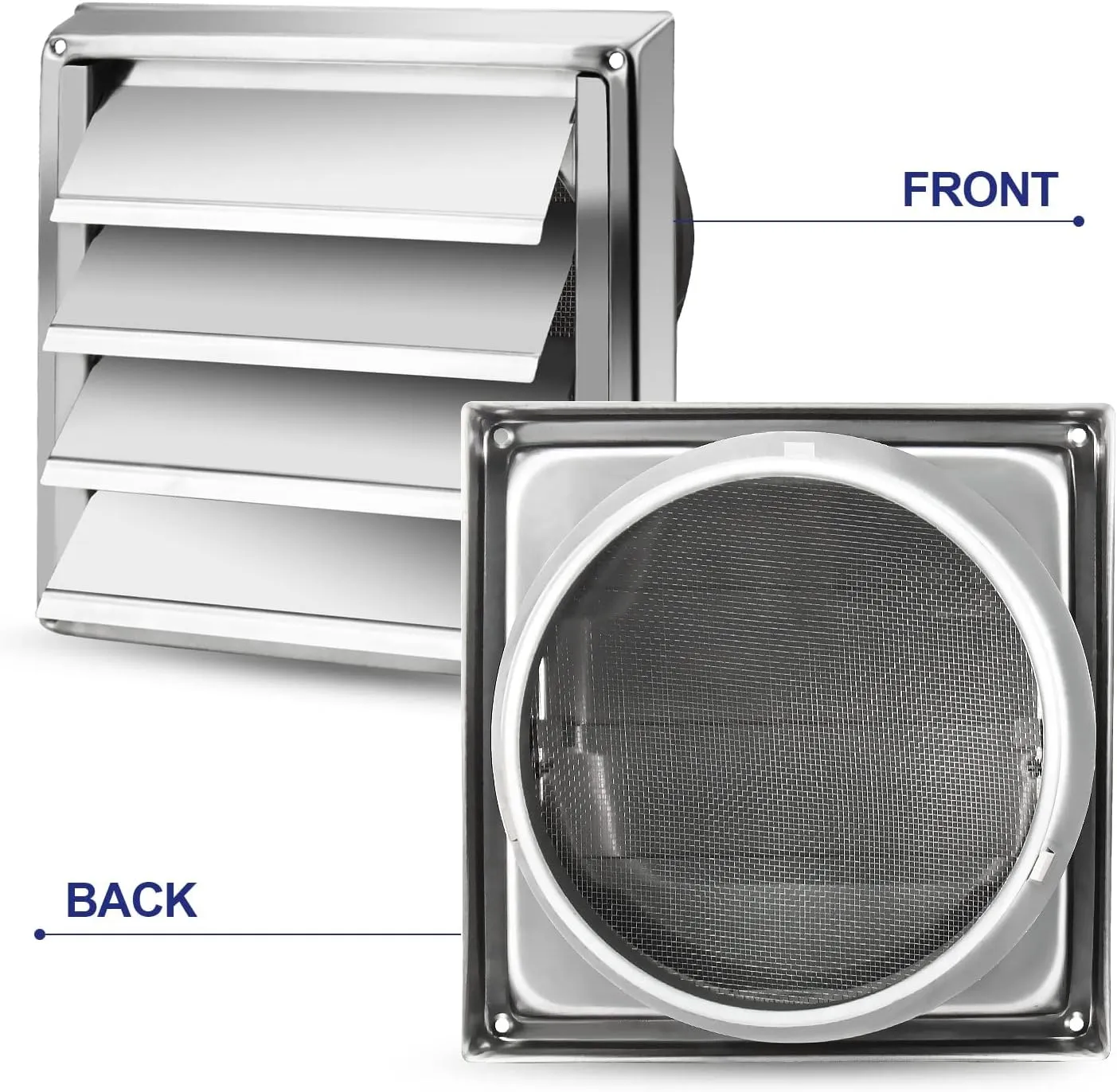 Funmit 6'' Metal Dryer Vent Cover, 7"x7" Outside Dimensions with Metal Mesh Screen, Outdoor Stainless Steel Louvered Vent Cover Includes 4 Screw for Easy Installation