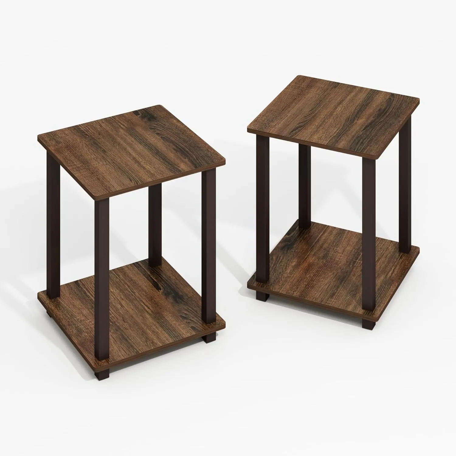 Furinno Simplistic End Table, 2-Pack, Plastic Pole 15.6 x 15.6, Black Walnut/Brown