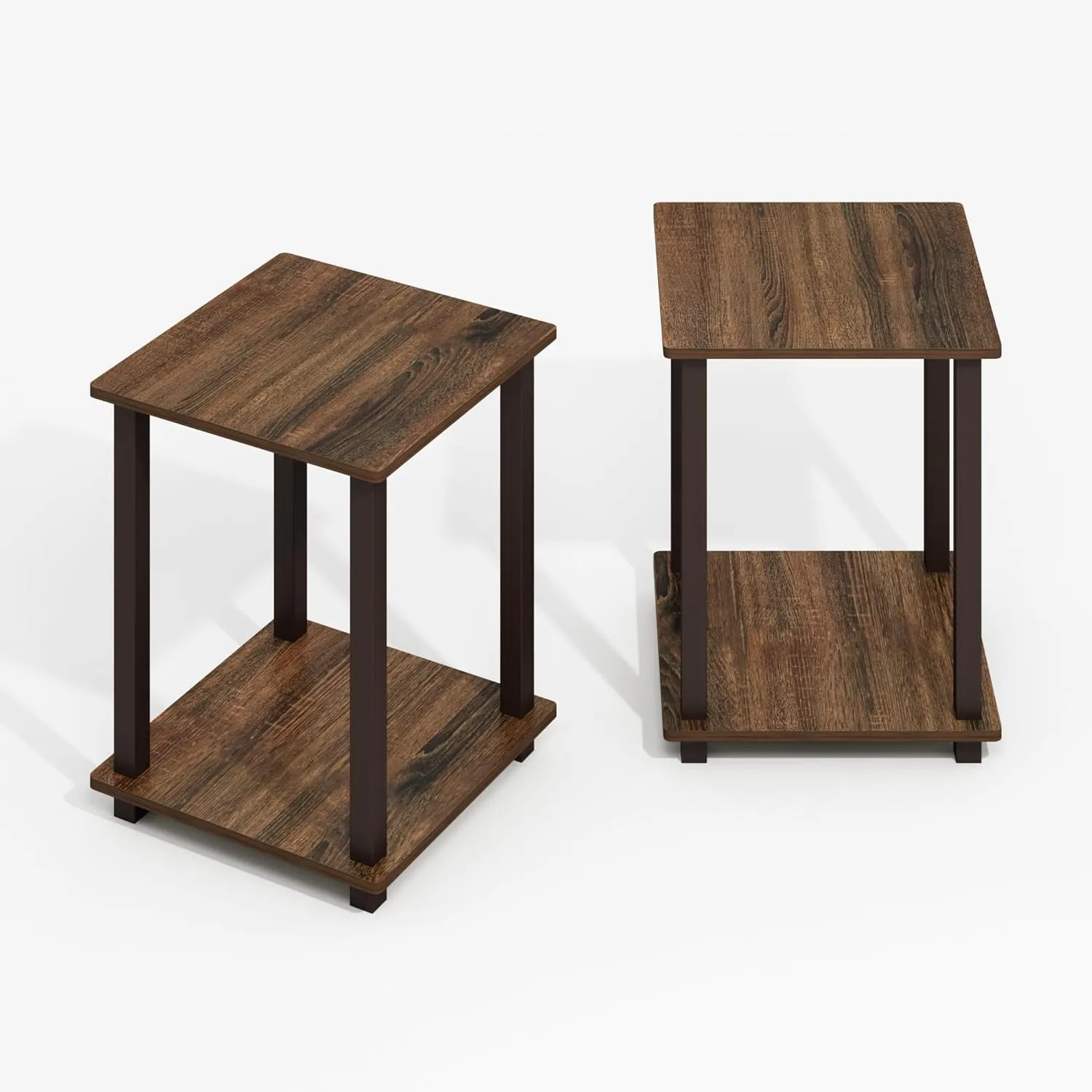 Furinno Simplistic End Table, 2-Pack, Plastic Pole 15.6 x 15.6, Black Walnut/Brown