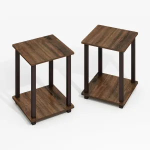 Furinno Simplistic End Table, 2-Pack, Plastic Pole 15.6 x 15.6, Black Walnut/Brown