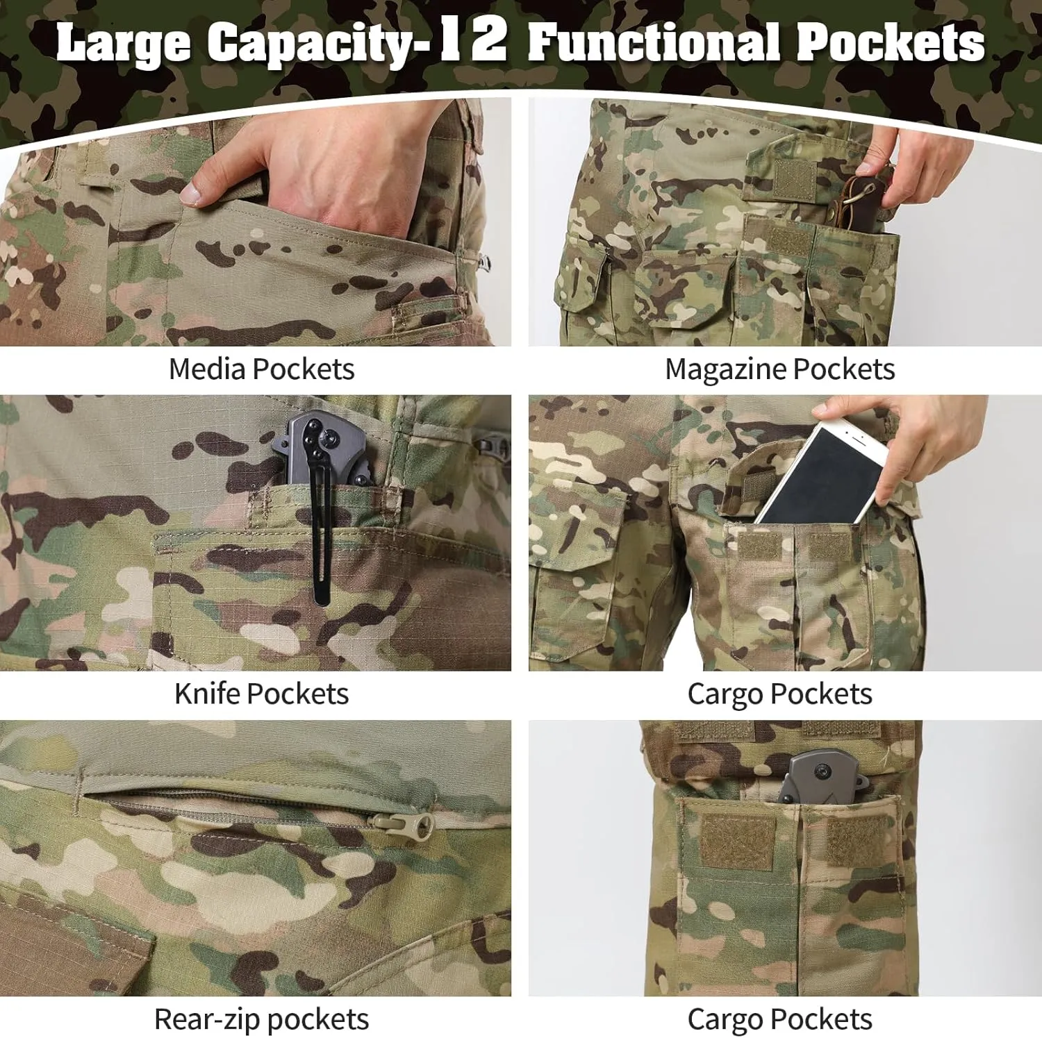 G3 Combat Pant, Men's Military Tactical Camouflage Clothing, Multi-Pocket Rip-Stop Hunting Hiking Paintball