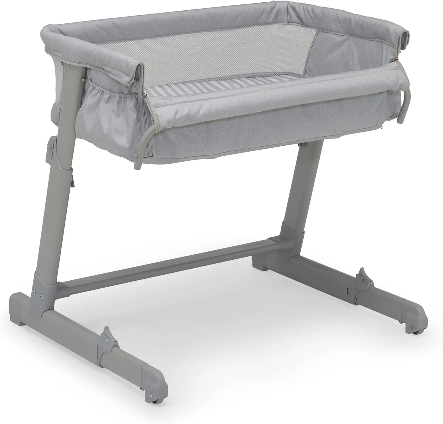 GAP babyGap Whisper Bedside Bassinet Sleeper with Breathable Mesh and Adjustable Heights - Lightweight Portable Crib - Made with Sustainable Materials, Grey Stripes
