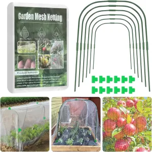 Garden Mesh Netting Kit for Raised Beds, 10 * 30FT Ultra Fine Plant Netting Covers with 6 Pcs Wide Garden Hoops & 12 Clips, Row Cover Net Protect Greenhouse Fruit Vegetable Flowers from Birds Bugs